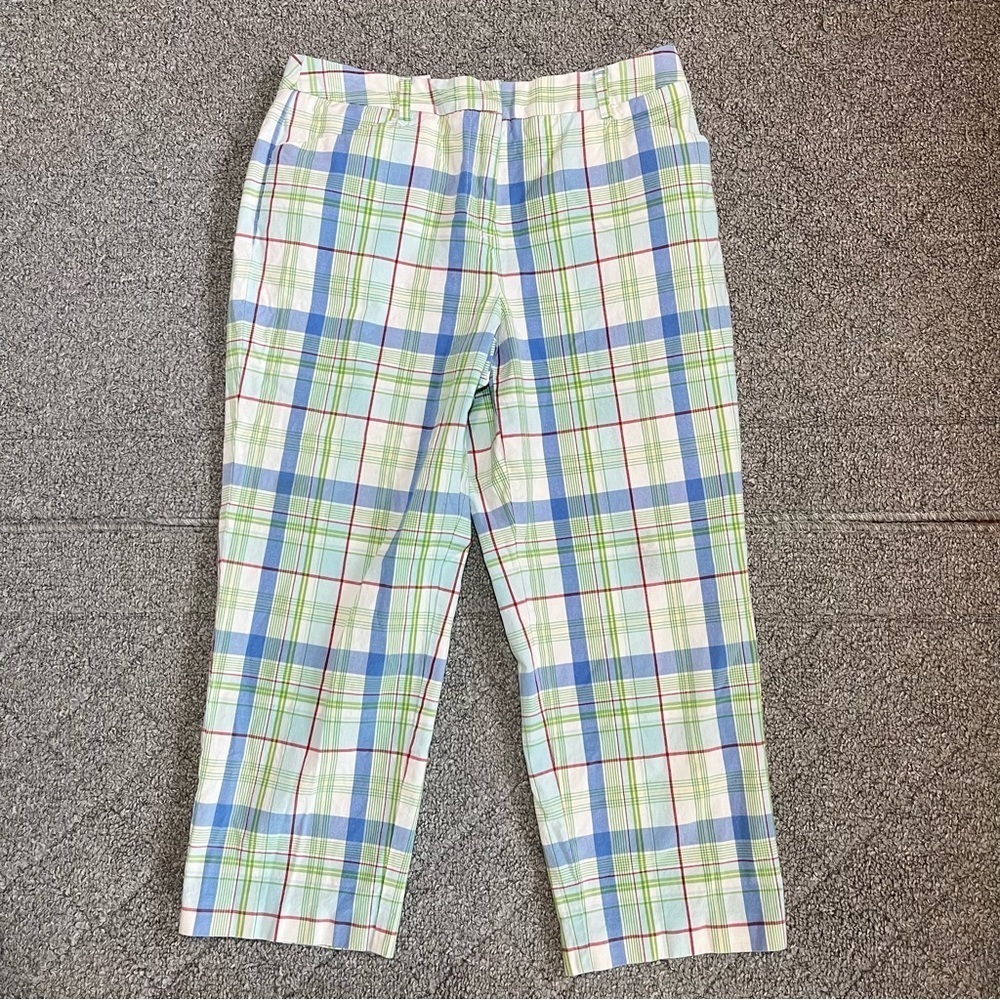 Vintage Talbots Stretch Plaid Capri Pants Womens Size 4 Petite Blue Green